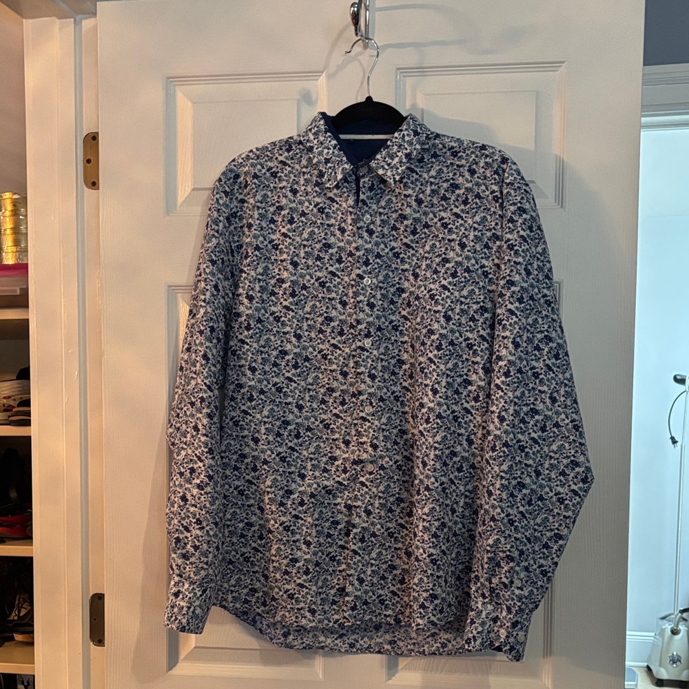 Men's Blue Floral Dress Shirt